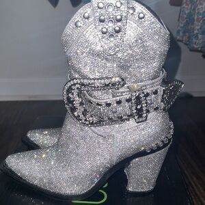 Dolls Kill Sharp Sheriff Shine Silver Cowboy Boots